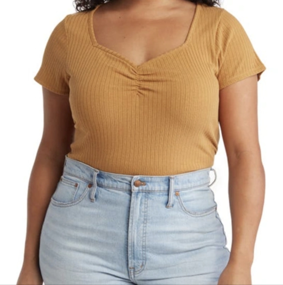 NEW Women's Madewell Mustard Ribbed Top Sweetheart